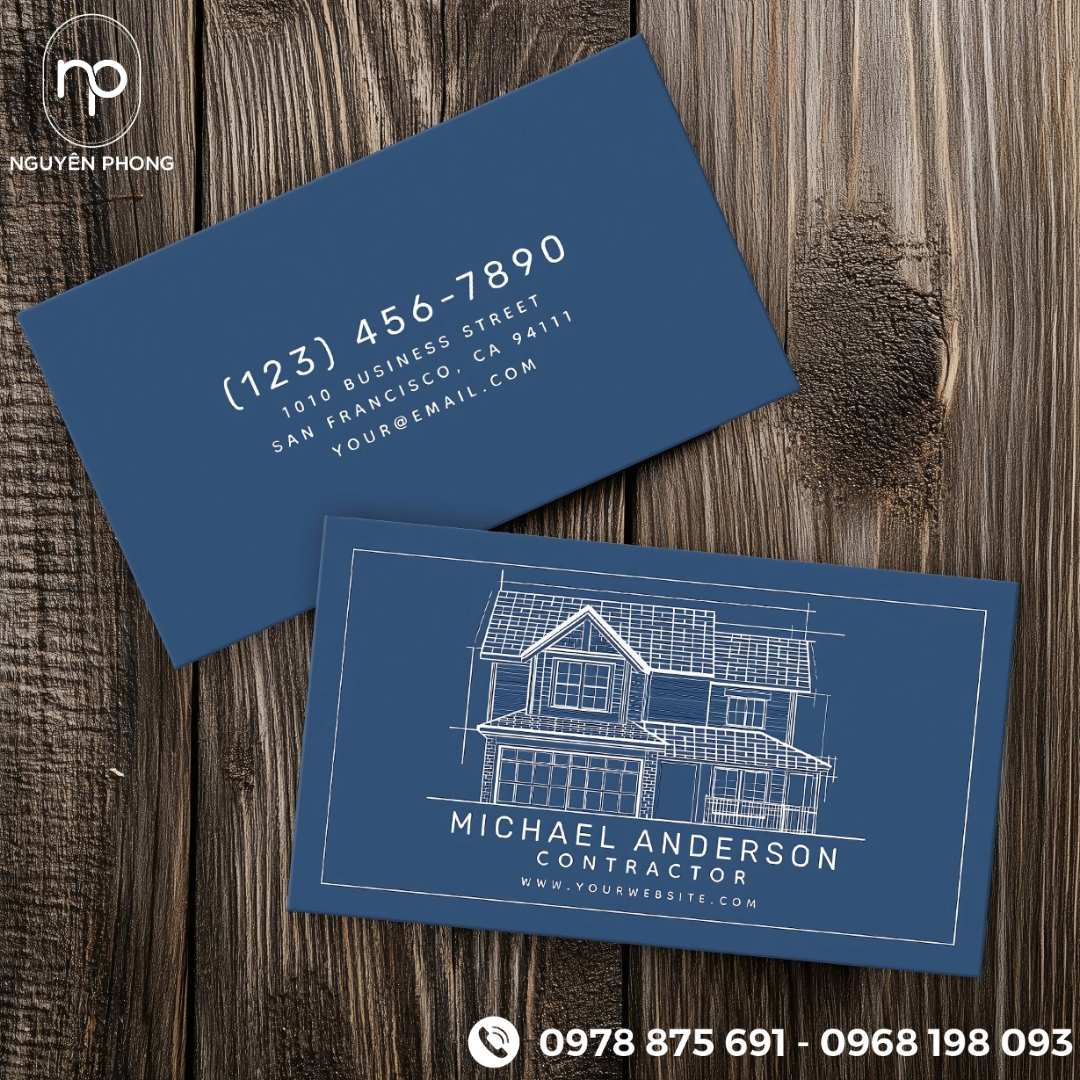 Card visit công ty xây dựng màu xanh biển